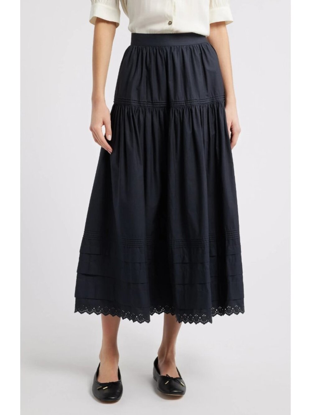 NWT Doen Sebastiane Maxi in Black Cotton Poplin A-line Skirt S $228